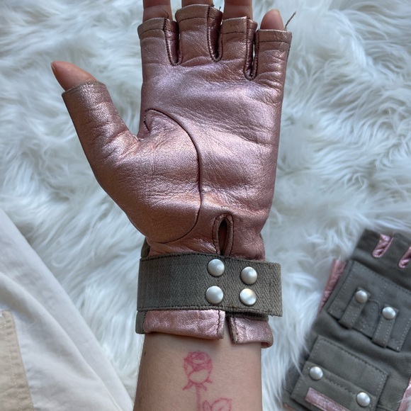 Vintage D&G gloves, metallic pink leather and army green! Omg - Picture 4 of 8